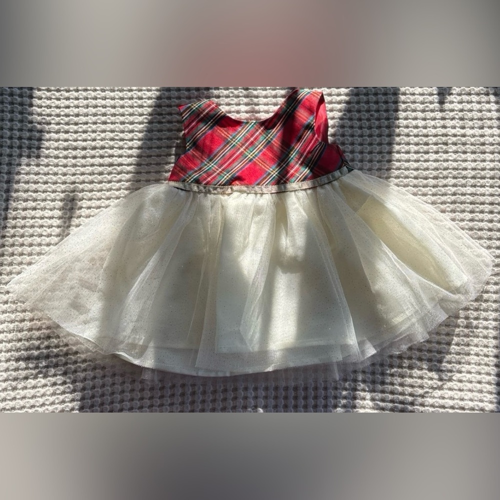 Blueberi Boulevard Red Plaid and Cream Tulle Dress